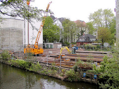 Baustelle am Goldbekkanal in Hamburg Winterhude / Dorotheenstrasse.