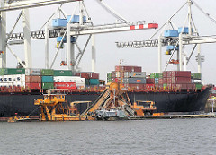 Eimer-Kettenbagger ODIN bei der Arbeit im Hamburger Hafen, Tollerort.