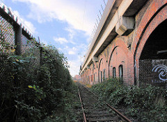 Alter Zollzaun / Freihafengrenze - Eisenbahnschienen der Hafenbahn - Eisenbahnviadukt; Bilder aus der Hamburger Hafencity.