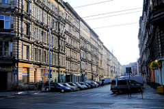 Hausfassaden, Wohnhäuser - Blick in eine Strasse Breslau, Wroclaw - Polen.