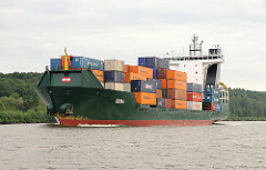Containerfeeder IDUNA mit Containern beladen auf dem Nord Ostsee Kanal.