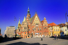 Rathaus von Wrocław / Breslau - spätgotische Architektur, reich verzierte Ostfassade.