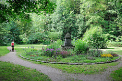 Kugeldenkmal im Stadtpark - die Anlage mit eingelassenen Kanonenkugeln erinnert an die Belagerung Glückstadts im Winter 1813 / 14.