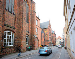Backsteinarchitektur der Goethe Schule in Wismar, errichtet 1890 auf dem Gelände des Dominikanerklosters / Schwarzes Kloster.
