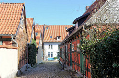 Gasse im Heiligengeisthospital / Heiliggeistkloster in der Hansestadt Stralsund. Das Hospital wird 1256 erstmalig erwähnt.
