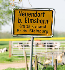 Ortsschild Neuendorf b. Elmshorn, Ortsteil Kronsnest - Kreis Steinburg.