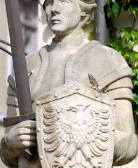 Rolandfigur vor dem Rathaus der Hansestadt Gardelegen.