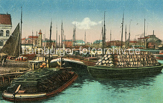 Alte Bilder aus Harburg an der Elbe; Schuten und Ewer am Kanalplatz im Lotsekanal.