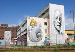 Aerosol-Arena in Magdeburg - altes Produktionsgelände der ehem. VEB Konsummühle -  Vereinsgelände von Freiluft-Atelier e.V., 30 000 Quadratmeter großes Industriegelände für alle Graffiti- und Streetart-Künstler.