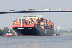 - - bildarchiv-hamburg.com - -  Schiffe im Hamburger Hafen und der Elbe - der Containerfrachter APL MERLION auf der Süderelbe in Fahrt zum Hamburger Container Terminal Altenwerder.
