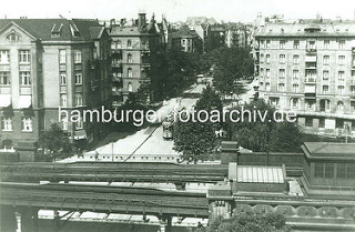 Luftaufnahme vom Eppendorfer Baum in Hamburg Eppendorf - Blick über die Gleisanlagen der Hochbahn.