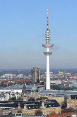 Blick über die Dächer der Hamburger Neustadt zum Fernsehturm im Stadtteil Hamburg St. Pauli.