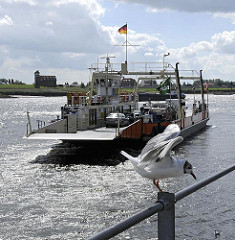 Elbfähre Autofähre am Zollenspieker - Fähre über die Elbe, Möwen.
