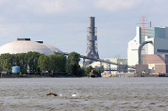 Baustelle des Kraftwerks am Ufer der Süderelbe von Hamburg Moorburg.