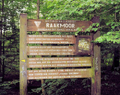 Hinweisschild Naturschutzgebiet Raakmoor - natürliches Übergangsmoor als Rest eines abgetorften Hochmoors.