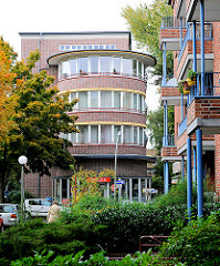 Runde Stirnseite eines Wohnblock der Franckschen Häuser in Hamburg Dulsberg.