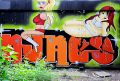 Graffiti an einer Hauswand im Hamburger Stadtteil Steilshoop.