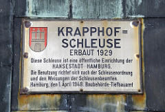 Schild Krapphof-Schleuse, erbaut 1929.