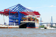 Bilder aus dem Hamburger Hafen - Containerschiff unter den Containerbrücken am Containerterminal Burchardkai.