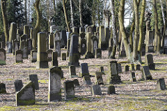 Hamburger Grabstätten - Juedischer Friedhof Foersterstrasse - Grabmale und Baumbestand.