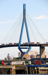 Polygon der Köhlbrandbrücke - Lastwagenverkehr auf der Brücke - Containerlaster.