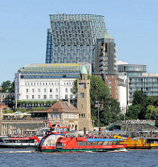 Uhrturm / Pegelturm der St. Pauli Landungsbrücken - Hotel Hamburg Hafen - Hochhaus Tanzende Türme an der Reeperbahn.