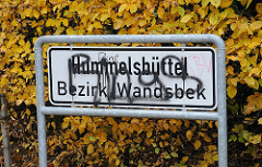 Schild Stadtteil Hummelsbüttel , Bezirk Wandsbek.