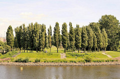 Eines der Zollhafenbecken von Hafenwerder wurde zugeschüttet und der Elbpark wurde darauf gestaltet. Fotos aus dem Hamburger Stadtteil Rothenburgsort.