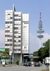 Ehem. Verwaltunggebäude der Hamburg Messe, abgerissen 2012 - re. der Fernsehturm - Fotos aus dem Hamburger Stadtteil St. Pauli.