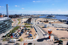 Bilder aus der Hamburger Hafencity - Luftaufnahme von Hamburgs größter Baustelle; Blick zur Norderelbe und dem Baakenhafen (2007)