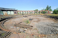 Ehem. Drehscheibe Bahnanlage Hamburg Wilhelmsburg - stillgelegt nach der Inbetriebnahme des Rangierbahnhofs Maschen um 1980.