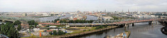 Panorama vom Billhafen, Baakenhafen und Oberhafenkanal in dem Hamburg Stadtteil Hafencity.