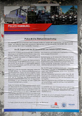 Dokumentation des gefälschten Plakats "Polizeiliche Bekanntmachung" - Erklärung des Schanzenviertels zum Gefahrengebiet beim Schanzenfest - der Staatsschutz ermittelt gegen die Urheber.