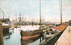 Binnenschiffe und Frachtsegler im Hafen von Harburg. (ca. 1910)