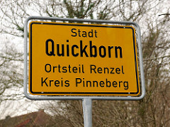 Ortsschild Stadt Quickborn, Ortsteil Renzel, Kreis Pinneberg.