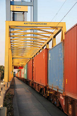 Containerzug auf der Kattwykbrücke in Hamburg Altenwerder.