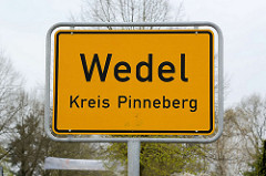 Ortsschild Wedel, Kreis Pinneberg.