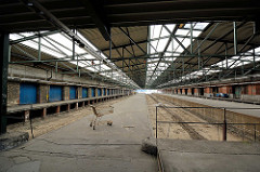 Ehemaliger Güterbahnhof Oberhafen im Hamburger Stadtteil Hafencity - der Bahnhof ist stillgelegt, die Bahngleise sind entfernt.