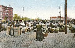 Historisches Motiv aus der Altstadt Hamburgs - Blick vom Markt am Messberg zum Deichtorplatz; die Gemüsehallen sind noch nicht gebaut - im Hintergrund Gebäude am Stadtdeich.