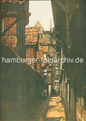 Historische farbige Aufnahme / Darstellung von der Wohnsituation im Hamburger Gängeviertel an der Steinstrasse.
