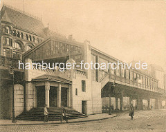 Historische Darstellung von der Hochbahnhaltestelle Rödingsmarkt - Stadtteil Hamburg Altstadt.