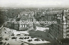 Luftaufnahme von der Hamburger Musikhalle in der Neustadt - erbaut 1908, Architekten  Martin Haller und Emil Meerwein. Jetzt Laeiszhalle am Johannes Brahms Platz / früher Karl Muck Platz.