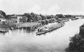 Historische Darstellung der Havel bei Oranienburg - Binennschiffe fahren auf dem Kanal.