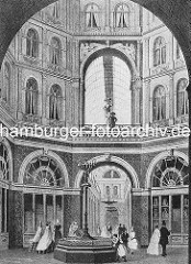 Innenansicht vom Sillem's Bazar am Hamburger Jungfernstieg - Deutschlands erste grosse Einkaufspassage - Architekt Eduard Averdieck. Das Gebäude wurde 1881 abgerissen und dort das Luxushotel Hamburger Hof errichtet.