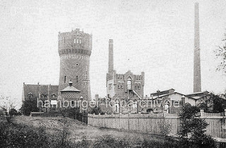 Historische Ansicht vom Elektrizitäts- und Wasserwerk in Oranienburg - lks. der Wasserturm.