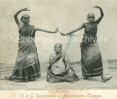 Altes Bild, J. & G. Hagenbeck's Malabaren Truppe; Indische Völkerschau, Inderin in Sari -  Sitar.