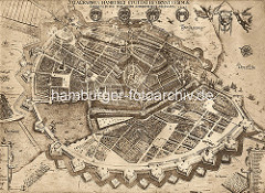 Befestigungsanlage der Hansestadt Hamburg - alte Karte 16. Jahrhundert.