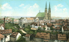 Historische Luftansicht von Görlitz - Blick über die Dächer der Stadt an der Neiße zur St. Peter und Paul Kirche mit den beiden Kirchtürmen.