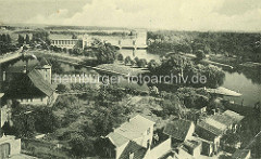 Altes Foto / Luftaufnahme von der Elbe in  Nymburk / Neuenburg - Blick zum Jugendstil / Art Nouveau Wasserkraftwerk.