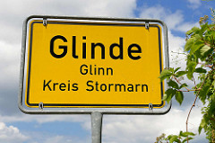 Ortschild von GLINDE - Glinn, Kreis Stormarn.